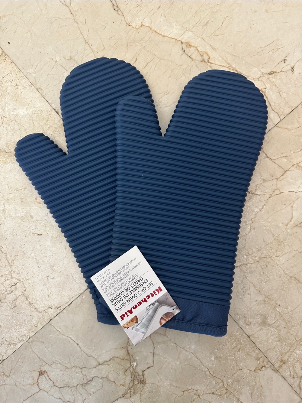 KitchenAid Navy Ribbed Silicone Oven Mitts - Pair NWT